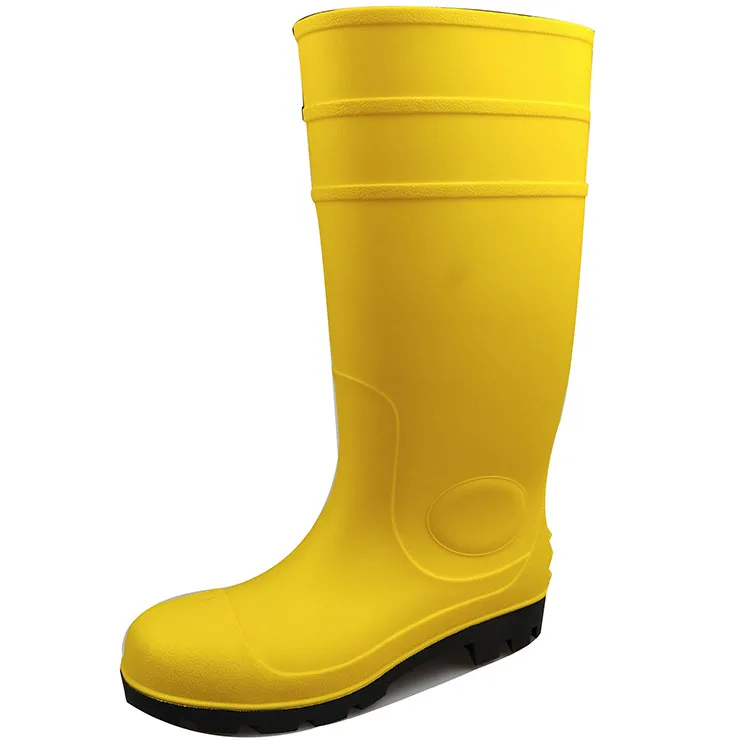 
high quality safety pvc yellow white green black gumboots with steel toe with steel midsole 