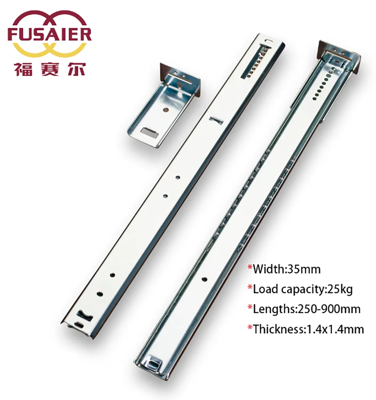 Fusaier  Supply Strong 35mm Pull Type Two-Folds Drawer 45mm Width Central Slide Telescopic Slide  Rail Ball Bearing Linear Slide