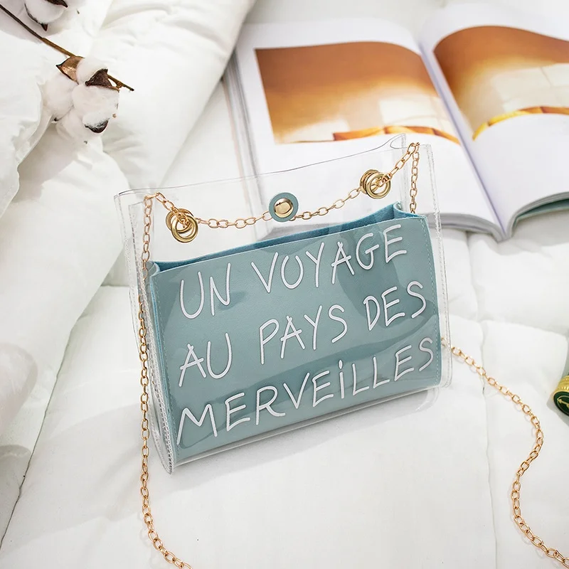 Fashion letter Small Shoulder Etter Small Messenger Bucket Chain crossbody women clear purses handbags