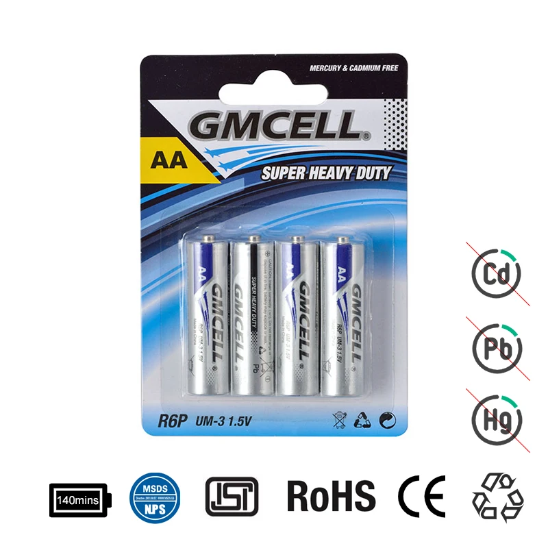 GMCELL brand carbon Zinc aa battery r6p 1.5v dry cell battery r6 aa non-rechargeable cheap price aa extra heavy duty battery r6p