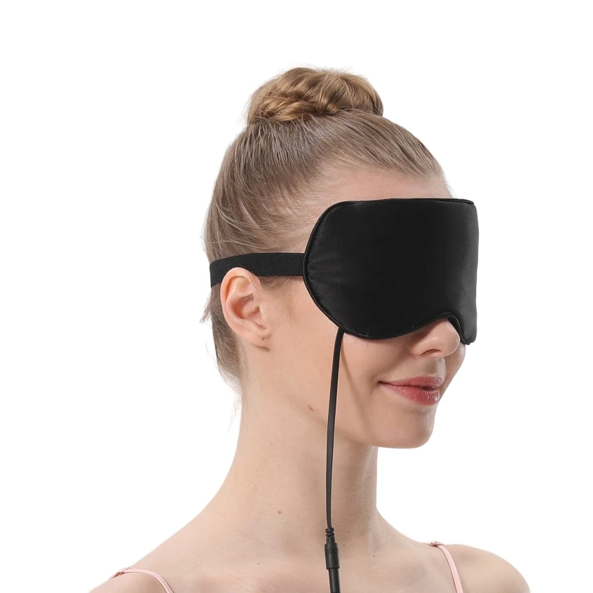 Reusable Black Mulberry Silk USB Heated Eye Mask for Napping and Traveling