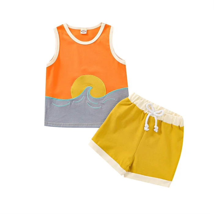 1Pcs Private Label Rts CasualSummer Baby Infant Boys Girls Clothing O-Neck Cotton Graphic Vest Shorts Toddler Unisex Clothes Set