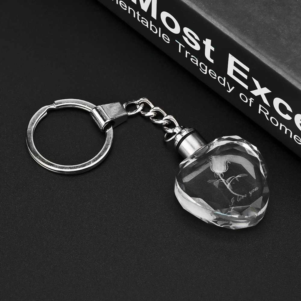 Праздничный сувенир, розовый цветочный узор, подарок на день рождения, светодиодный кристаллический брелок с сердцем