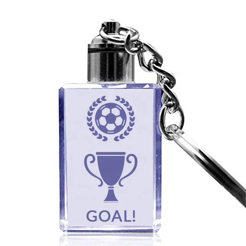 Best Selling Crystal 3d Laser Football Key Chain Customized Soccer Team Club Logo Best Player Sport Game Souvenir Led-CKC-R04