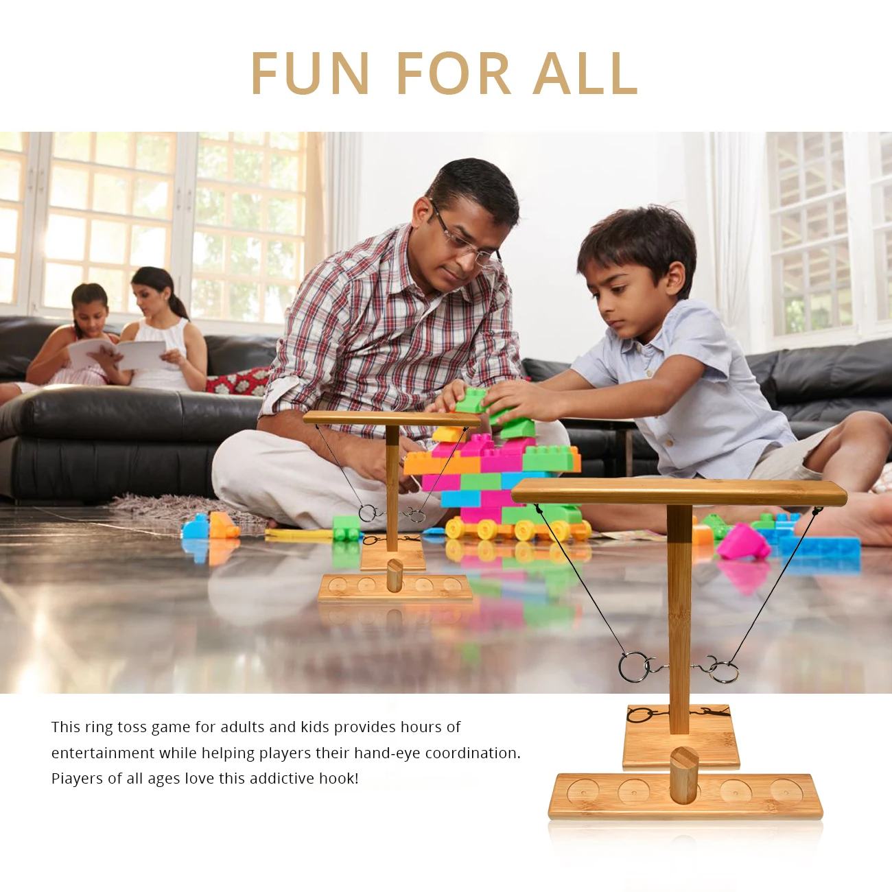 Glowing Wooden Hook Ring Toss Game Rope Ring Toss Game for Adults Hook and Ring