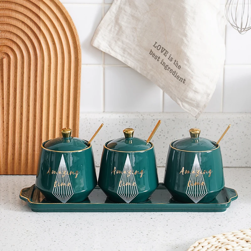 Creative Personality Geometric Pattern Letter Printing Irregular Shape Nordic Ceramic Seasoning Jar