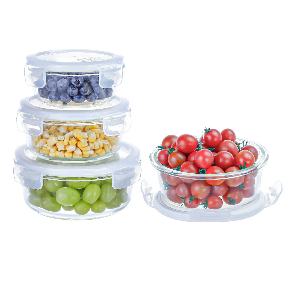 Wholesale Heat Resistant Microwable Clear High Borosilicate Mixing Fruit Storage Lunch Glass Salad Bowl Set with Cover Lid