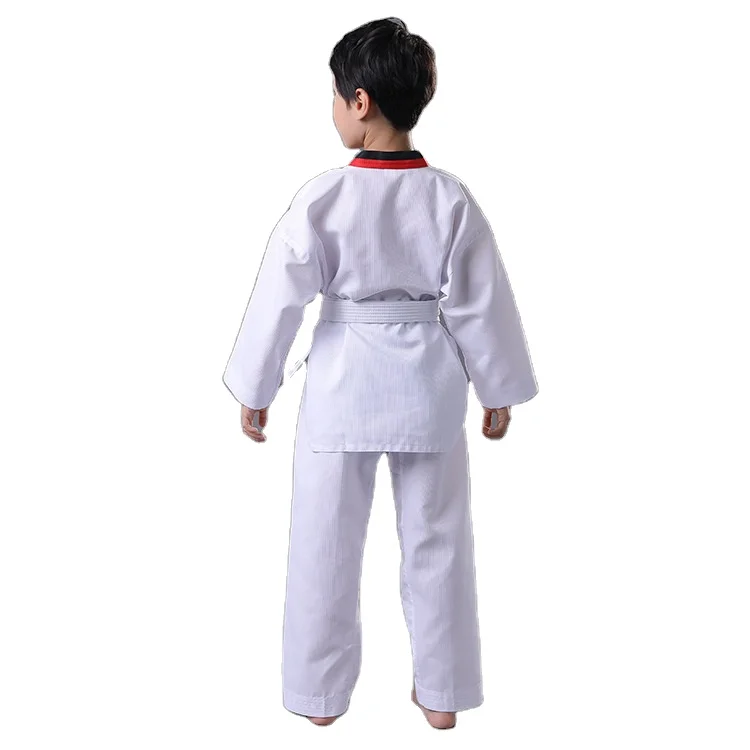 Custom logo uniforme de taekwondo white V-collar WTF taekwondo uniform for kids