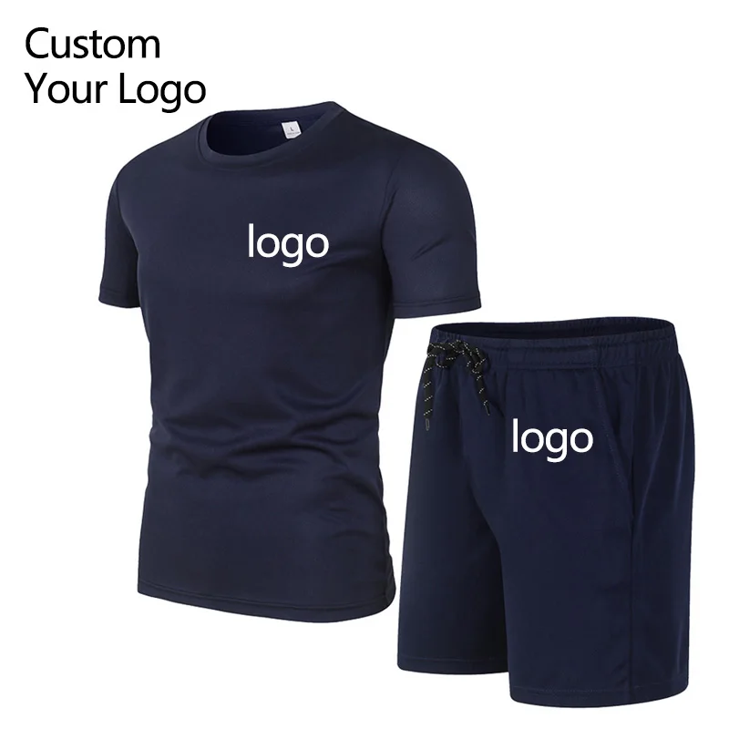 Wholesale Cotton Sportswear tshirt set Gym t shirt And Short 2 Piece Shorts Track Suit plus size Men T-Shirt Set for men