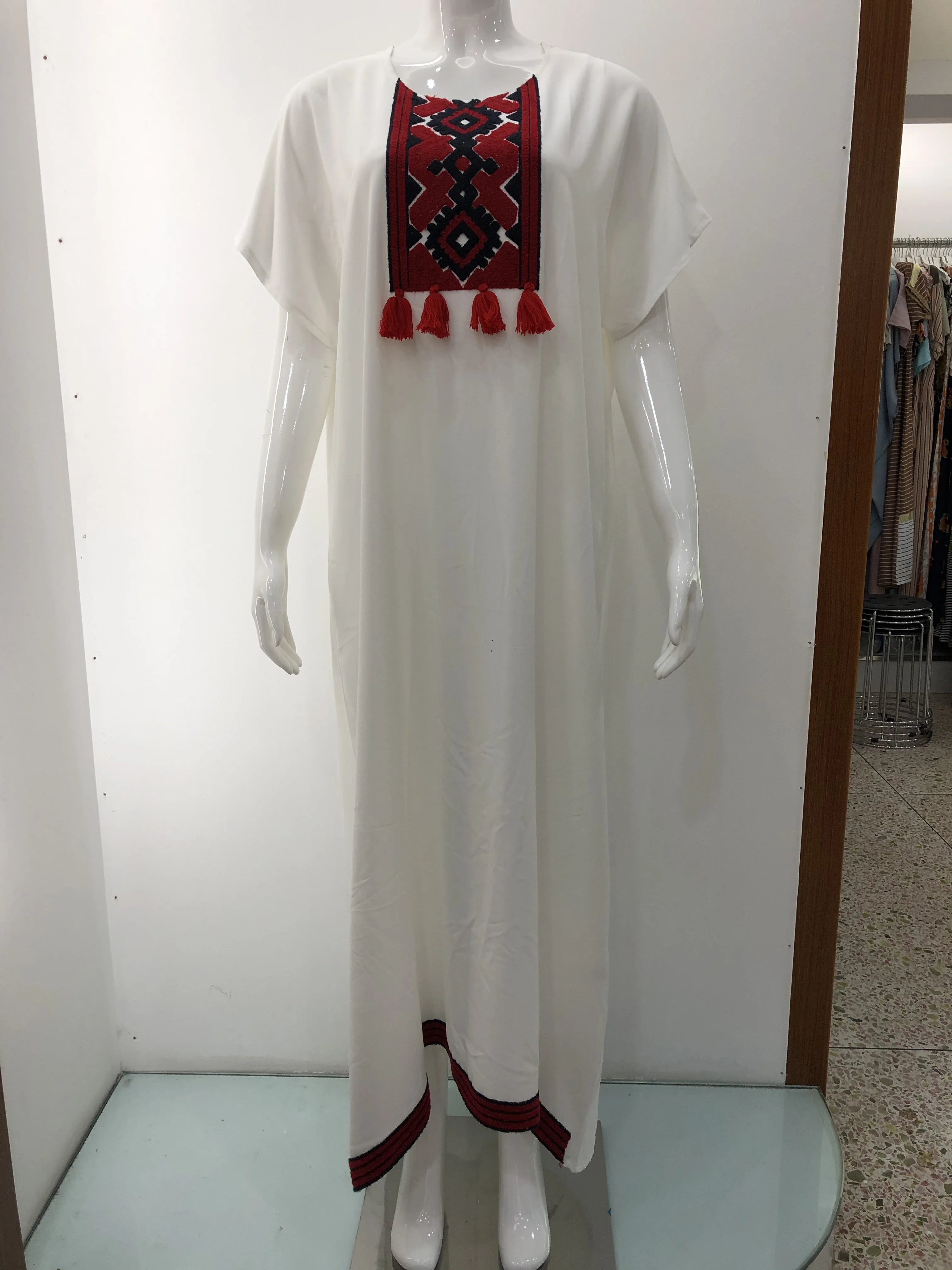 Dubai Muslim Clothing Islamic Women Summer Lady White Night Wear Abaya Dress Nightgown