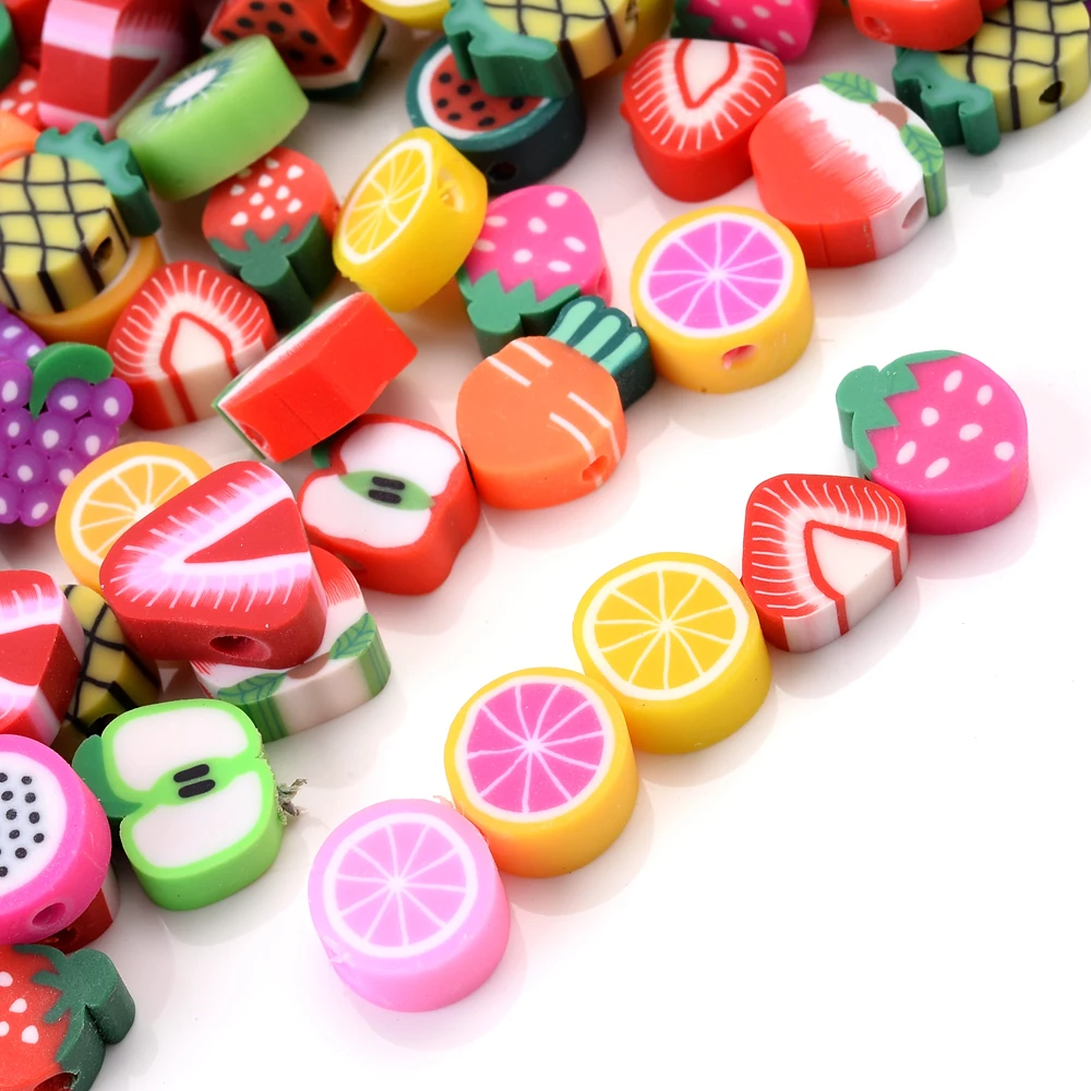 50Pcs 8mm Fruit Beads Lovely Irregular Spacer Beads Polymer Clay Beads For Kids Jewelry Making DIY Bracelet Earring