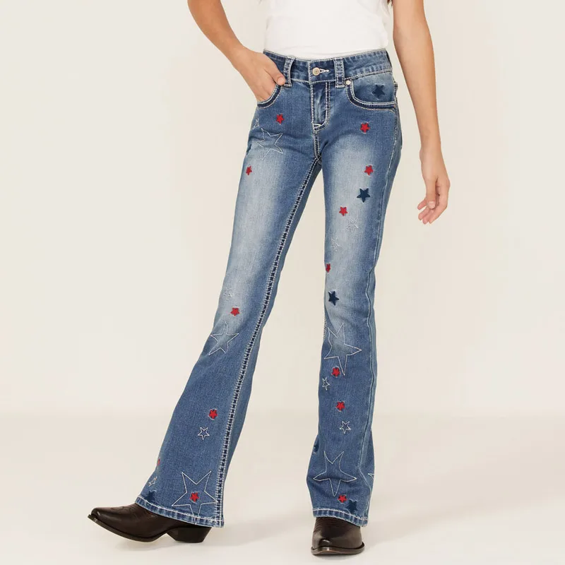 New arrivals factory wholesale price kids girls star jeans children pants denim trousers jeans for girl kids