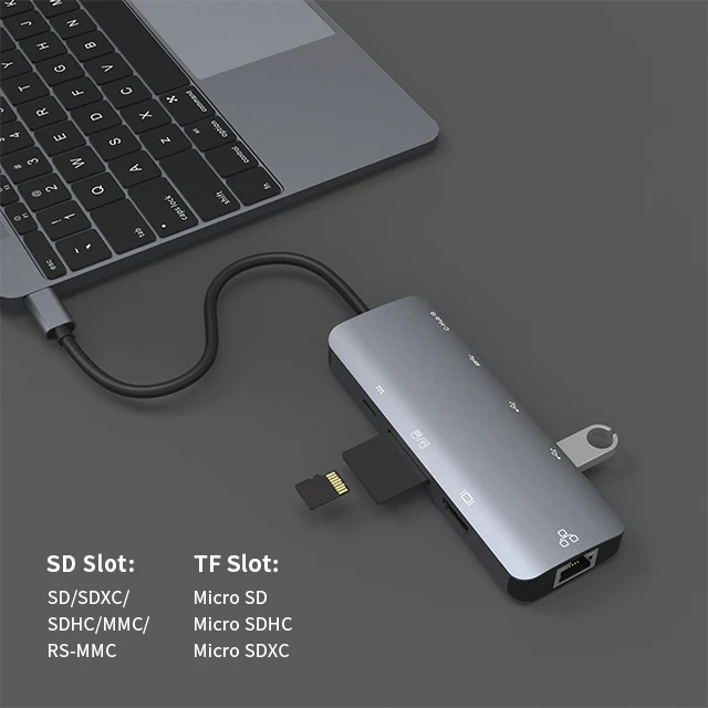 8 in 1 Hub HDM I SD/TF USB 2.0 3.0 RJ45 Tyoe C 60W  all in 1 8 Ports  USB C Hub for PC / Tablet / Mobile Phone