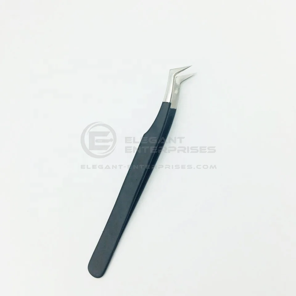 
Black Powder Coated Silver Tip Russian Volume L Type Tweezers/ Stainless Steel Eyelashes Extension Tweezers custom logo 