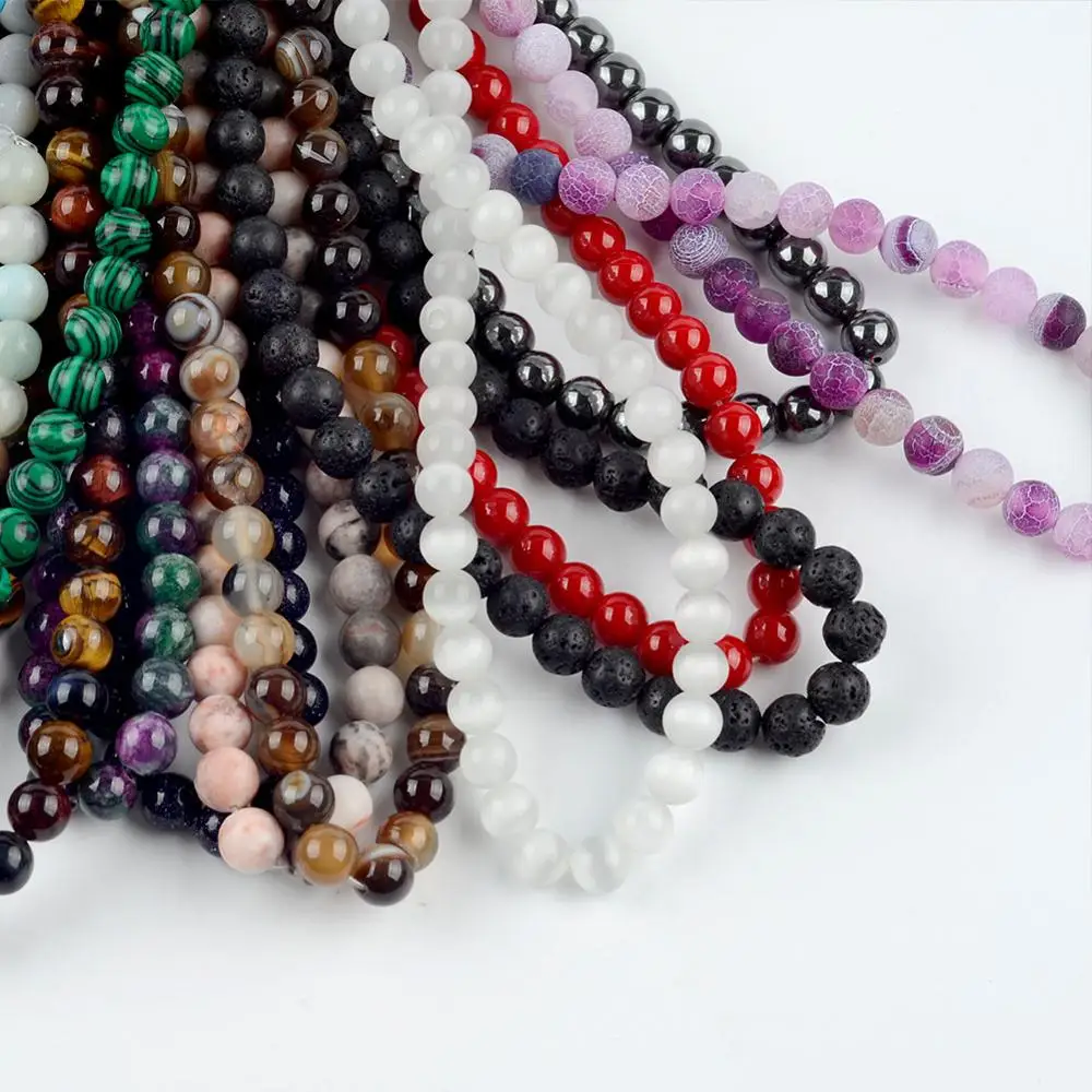 Natural Stone Beads Lava Hematite Sodalite Smoky Quartz Spacer Loose Stone Beads For Jewelry Making DIY Bracelet