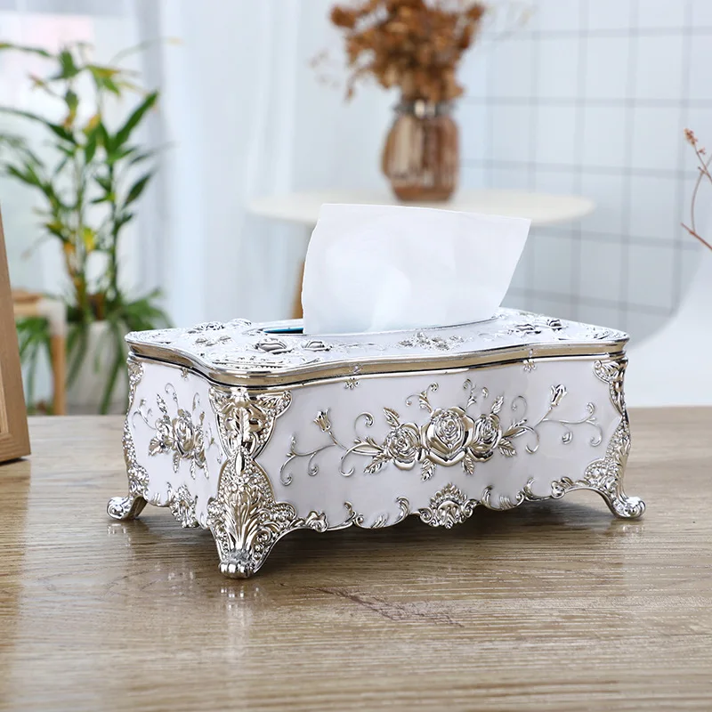 Luxury European Style Home Office Bar Desktop Tissue Rack Rose Tissue Box