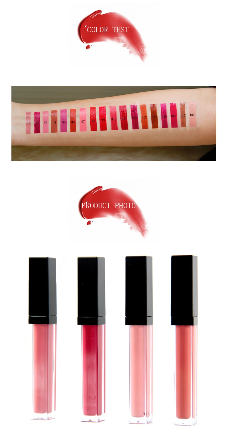
18 colors Custom Logo Nude Vegan Lip Gloss Vendor Private Label Liquid Lipstick 