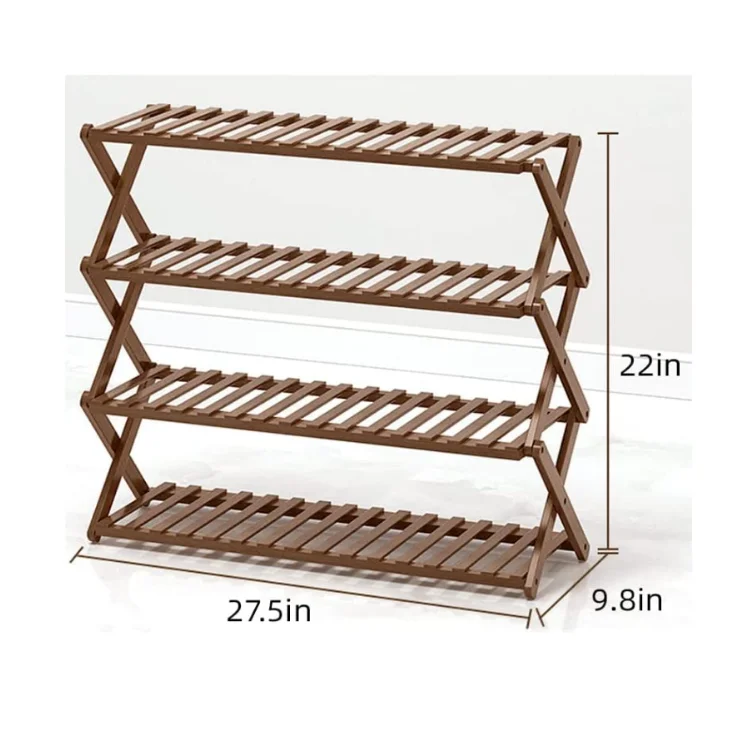 Rustic 4 tier shoe rack for entryway bedroom freestanding wooden folding shoe rack