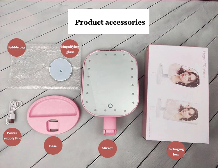 2024 hot USB Charging 10x Magnification LED Desktop Makeup Mirror Portable Vanity Table Top Vanity Mirror with Light