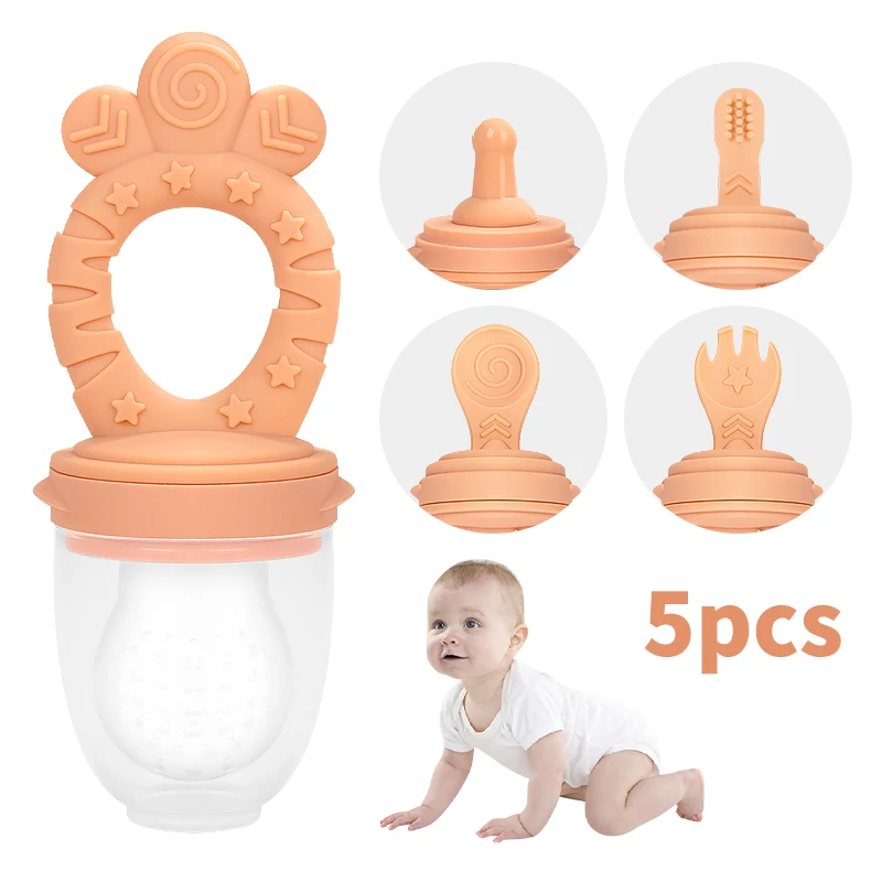5 в 1 чистый силиконовые детские игрушки для режущихся зубов и кормушка Соска-пустышка для маленьких Прорезыватель для зубов жевательные игрушки для свежих продуктов кормушка для соски-Пустышки и ложка Вилка