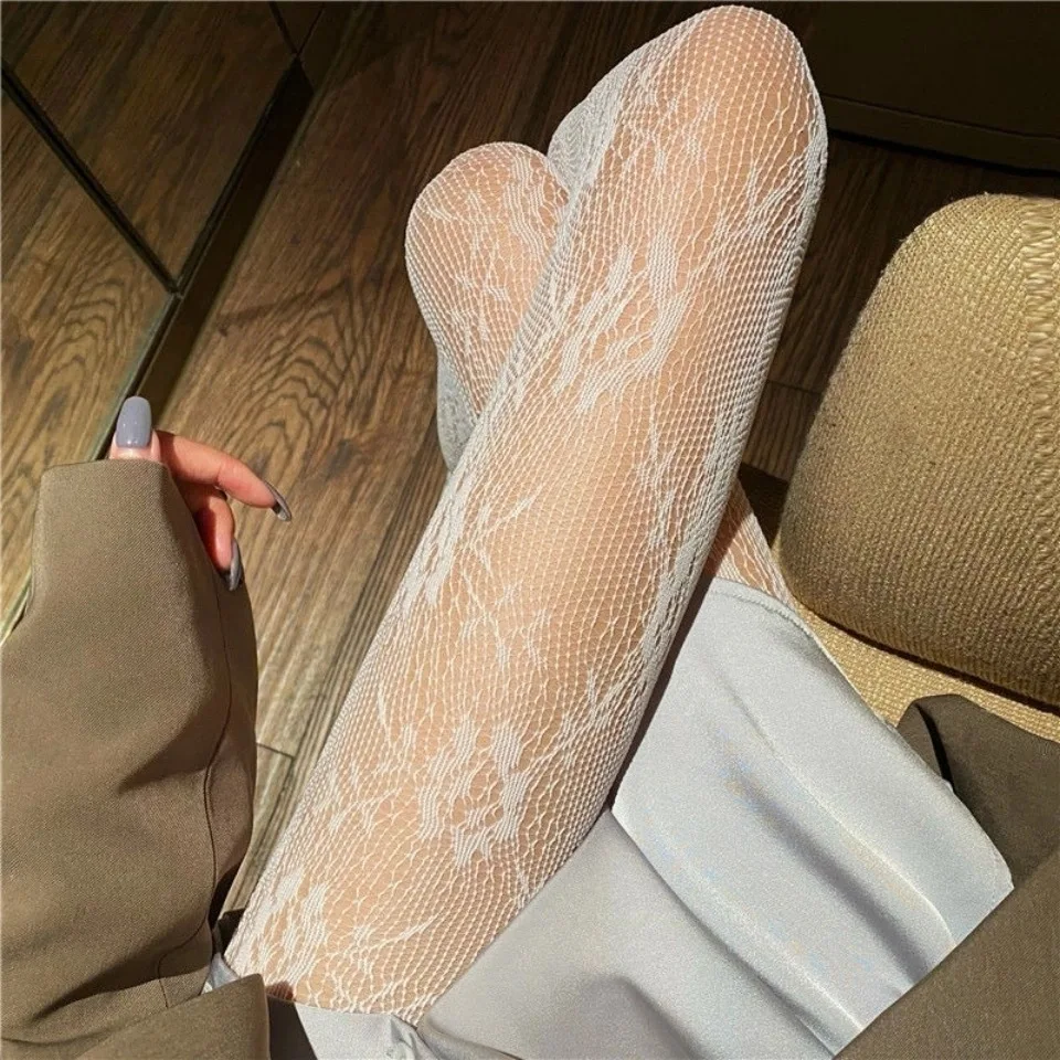 Women Sexy Mesh Hole Floral Diamond Printed Fishnet Tights Mesh Stocking See Through Pantyhose