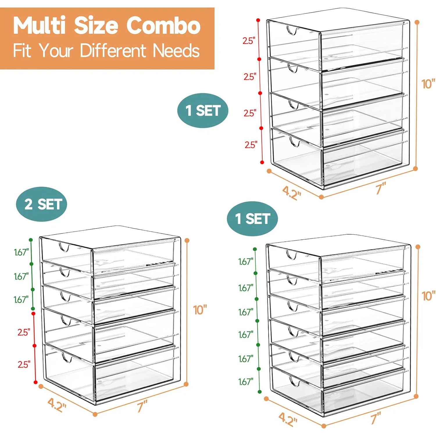 Clear Makeup Drawer Storage Organizer Box Dustproof 20 Drawers 4 Set Cosmetic Storage Bin Acrylic Office Desk Organizer