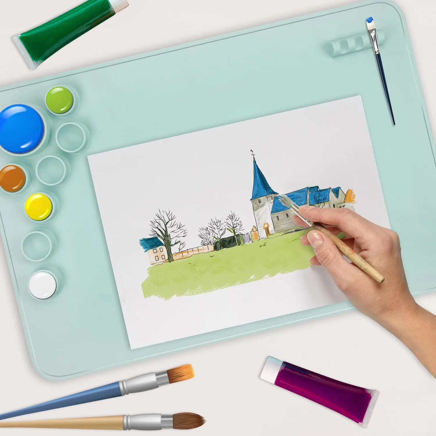 Силиконовый коврик CR для рисования из каучука, литой антипригарный лист, коврик для рукоделия с чистящей чашкой для искусства, изготовления формы ручной работы, творчества