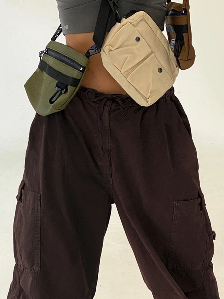 Low Waist sweatpants Trousers Vintage Street Pockets Wide Leg Joggers Pant  2022 Drawstring Baggy Y2K Cargo Pants Women