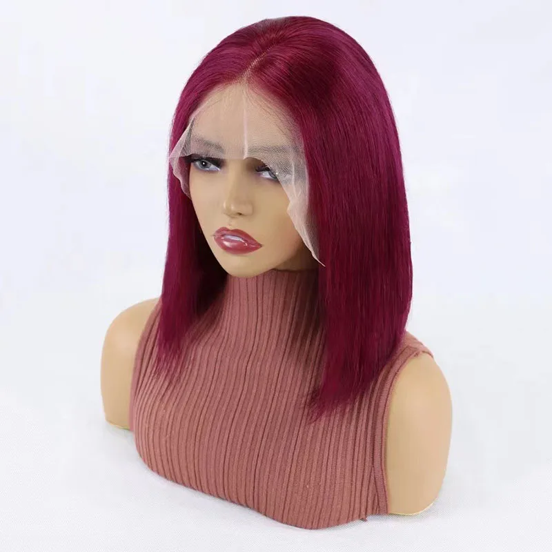 Free Shipping 13x4 ST Bob Wig Lace Front 12inch Red Wigs Human Hair Lace Front Women Wigs Human Hair