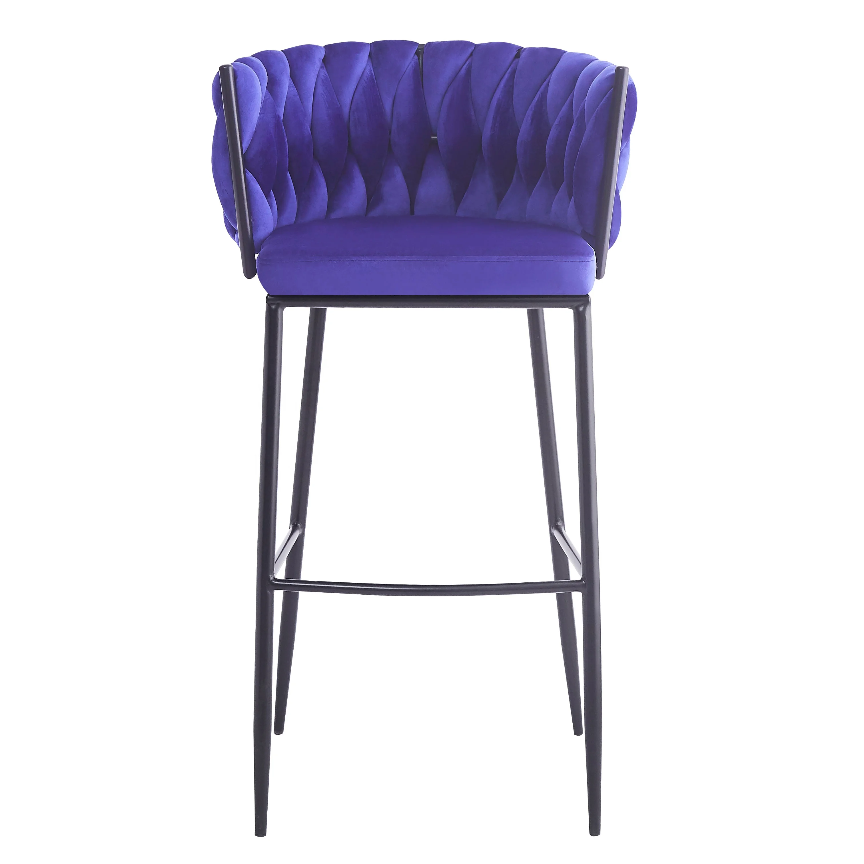 Modern Bar Furniture high blue braid velvet fabric bar chair  soft and comfortable