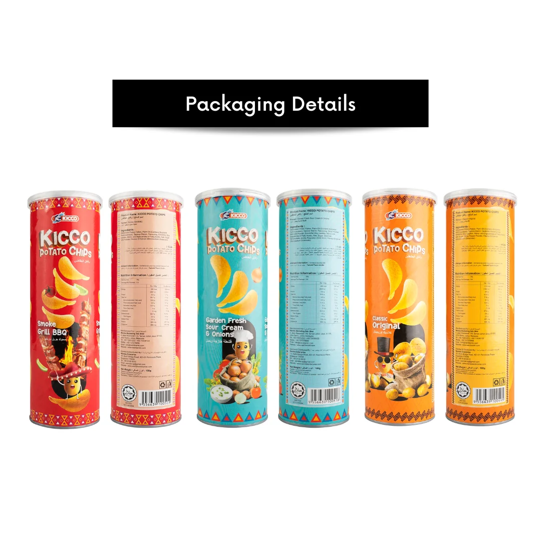 New Arrival Malaysia Hot Selling HALAL Classic Original Kicco Potato Chips Wholesale Snacks Keto Option Canister 100g Packaging