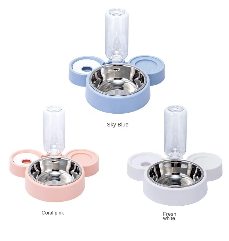 Double Dog Cat Bowls Water and Food Bowl Set, Detachable Automatic Water Dispenser Bottle Pet Feeder for Dogs Cats Puppy Kitten