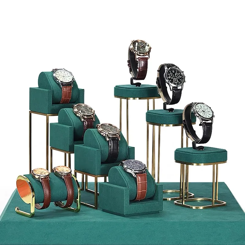 Jinsky  Microfiber Fabric Luxury Watch Display Stand Metal Jewelry Display Rack For Window Showcase