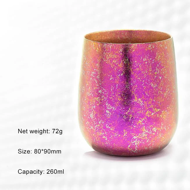 Colorful Pure Titanium Coffee Cup 260ml Outdoor Products Double Deck Titanium Cup