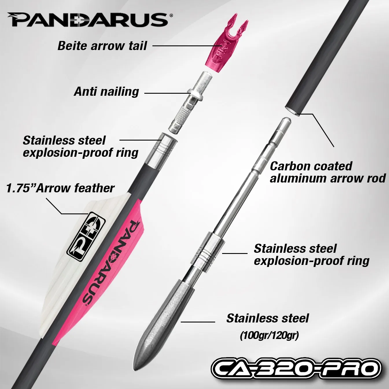 Pandarus Elite CA320PRO 3.2mm front taper ACC arrow shaft same as Easton X10 Protour for compound bow target shooting