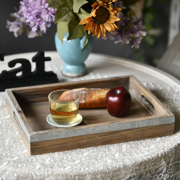 Decorative Trays Rustic Tray Coffee Table Decorative, Handcrafted Wooden Ottoman Tray With Handles, Farmhouse Serving Tray