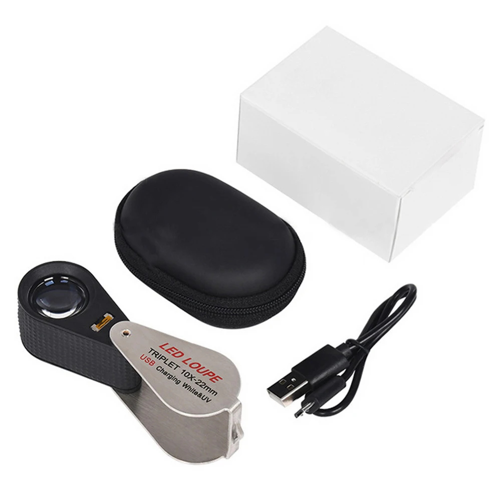 20X Jeweler Triplet USB Rechargeable Loupe Magnifier 6LED White light and UV Black light Magnifying