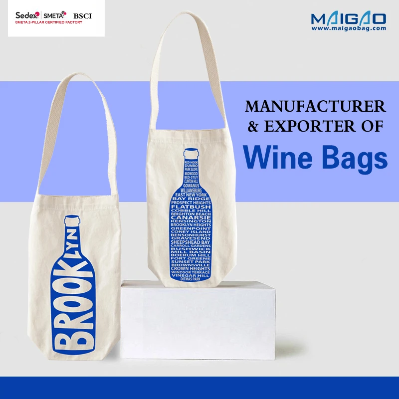 
Natural Color Recycled Cotton With Your Logo Gift Canvas Wine Bag for Single Bottle 