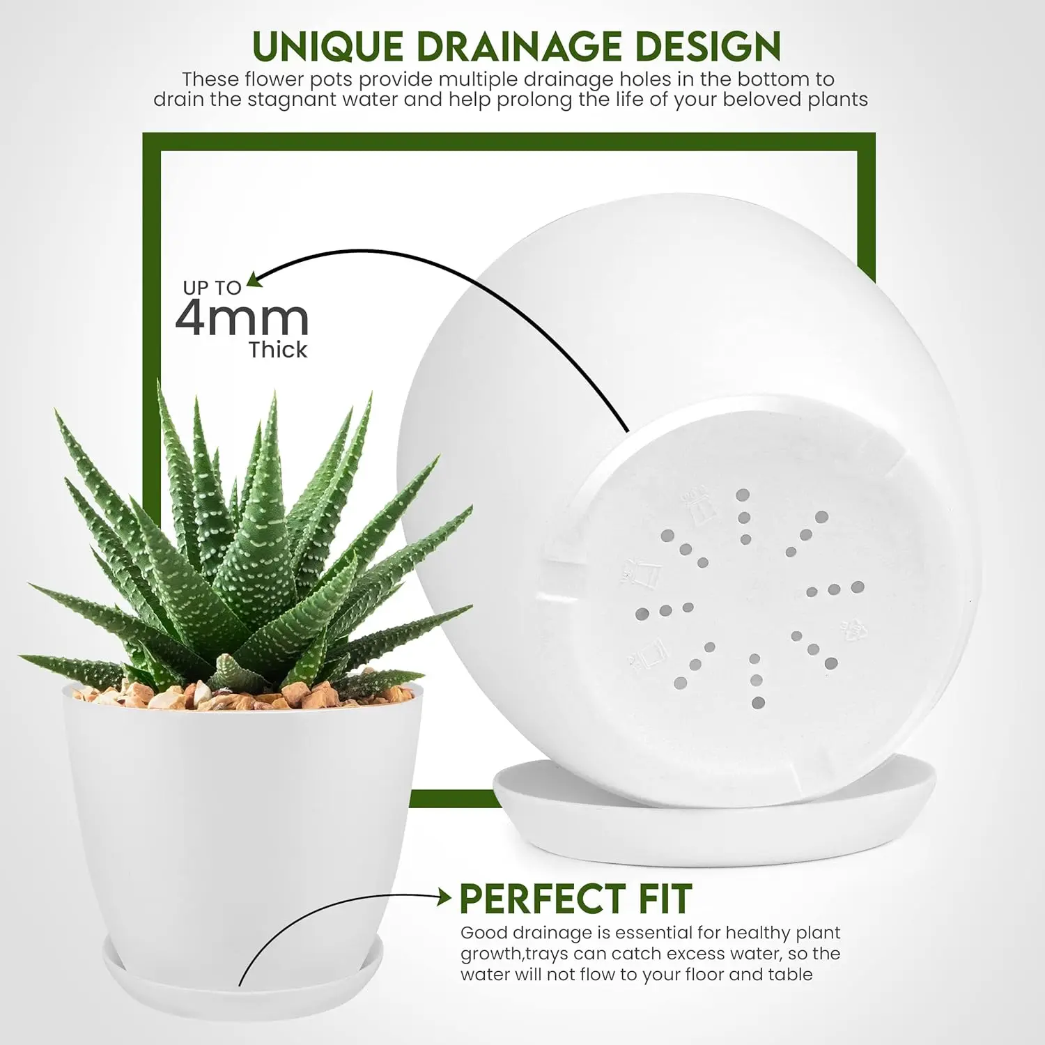 Plant Pots Indoor with Drainage Home Decor Flower Pots for Indoor Planter Plastic Planters for Indoor Plants Pot White