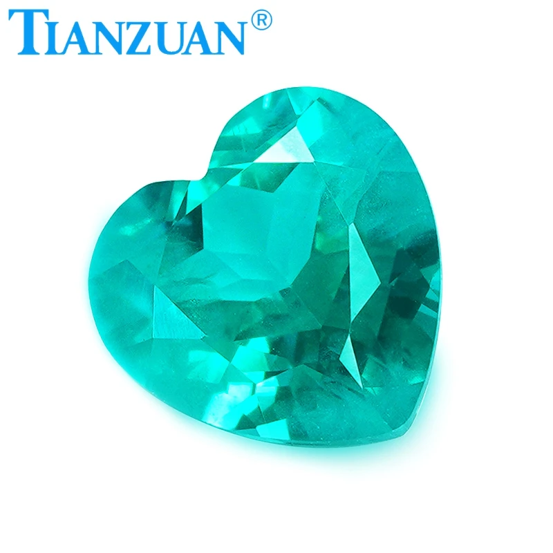 heart shape Paraba color Yttrium Aluminum Garnet Cultivated Tsavorite with inclusions artificial gem stone