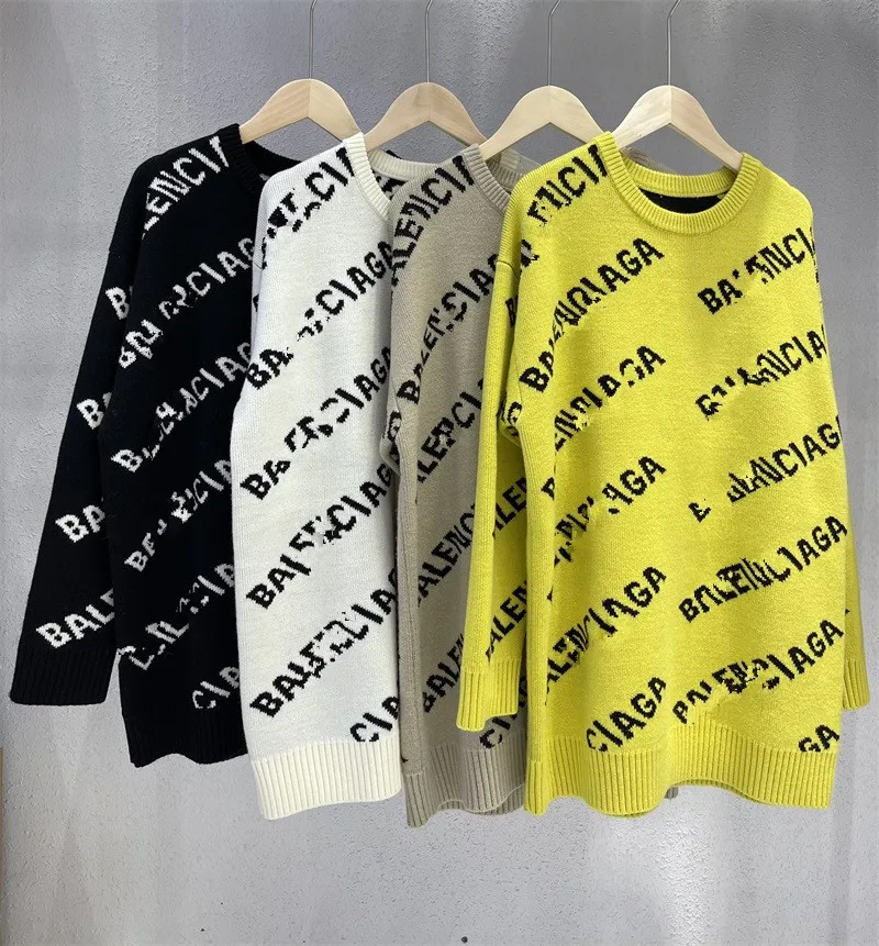 Customized Design Letter Jacquard Loose Casual Knitted Long-Sleeved Round Neck Pullover Sweater