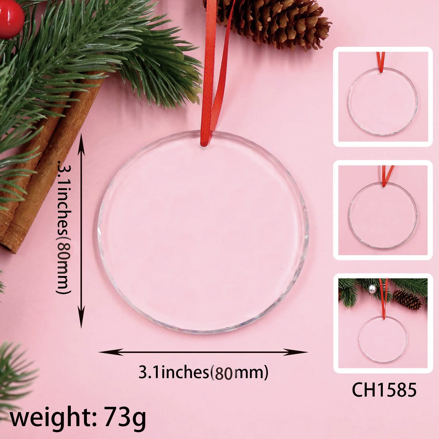 CH1585 - Custom 80mm Christmas Ball & Tree Ornaments Personalized Glass Crystal Craft Round with UV Printing Home & Party Decor