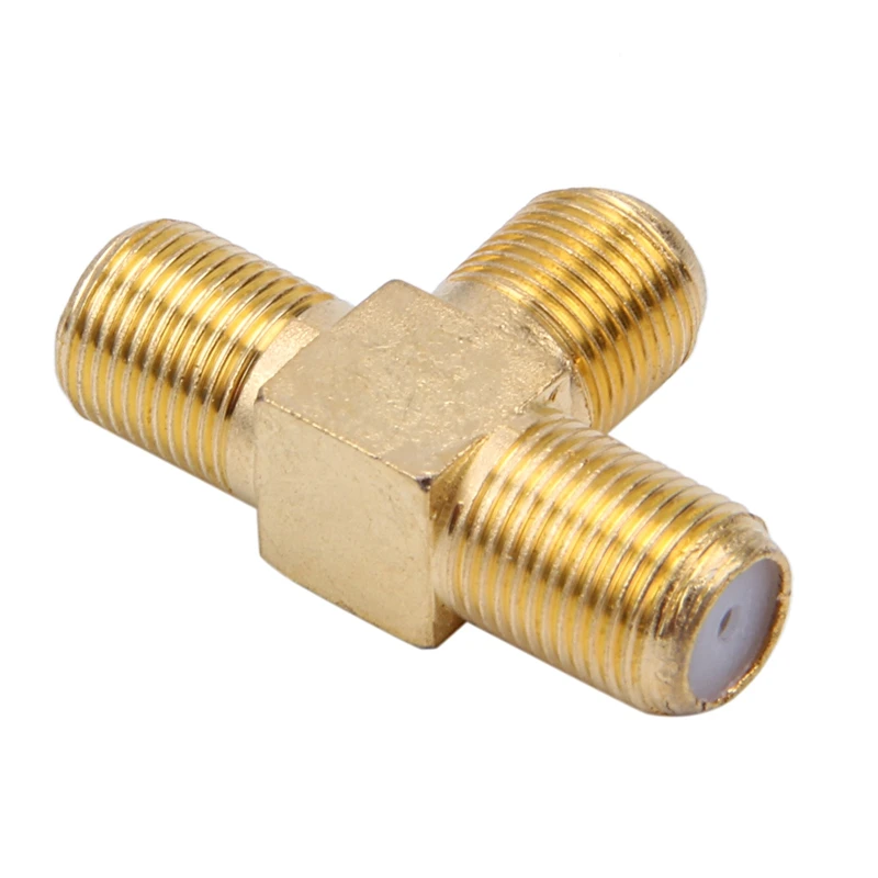 F Female to Two F female Jack Triple T RF Adapter Connector 3 Way Splitter