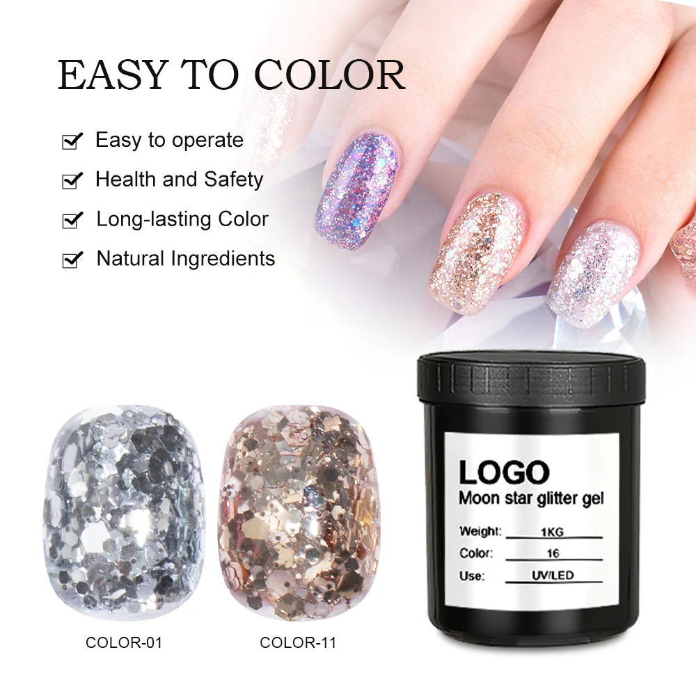 Moon Star Glitter Gel 1KG Diamond Nail Gel Polish Supper Shiny Glitter Gel In China Big Factory
