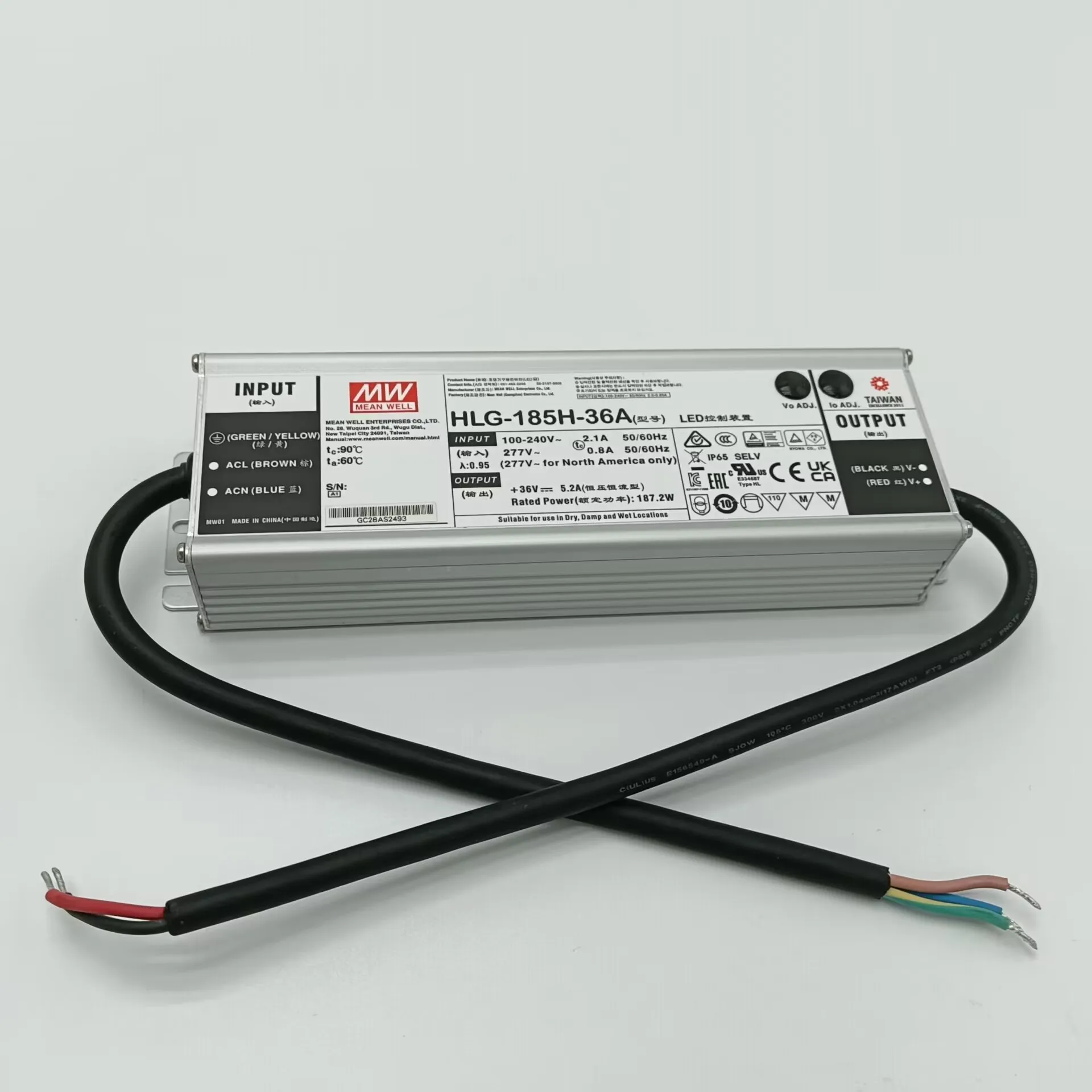 Meanwell HLG-185H-36A 185W 36V Single Output Switching Power Supply waterproof led driver Meanwell SMPS