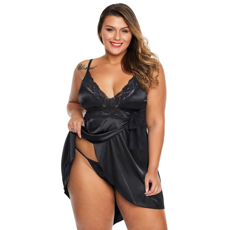 VAQUA Women Plus Size Silk Sleepwear Babydoll Nightwear Pajamas Dress Nightdress Lady Sexy Hot Night Dresses for Woman