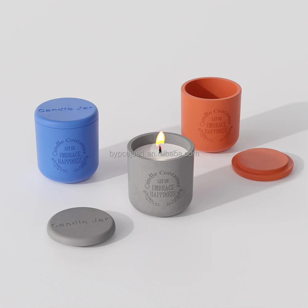 12oz Multicolor Candle Jars With Lids Custom Logo Heat-Resistant Concrete Ceramic Decorative Candle Jars For Home Hotel Bars