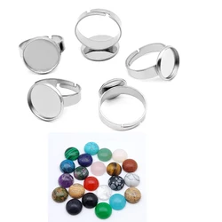 10mm Healing Natural Stone Crystal Rings Round Open Adjustable Amethysts Lapis Pink Quartz Women Ring Party Wedding Jewelry