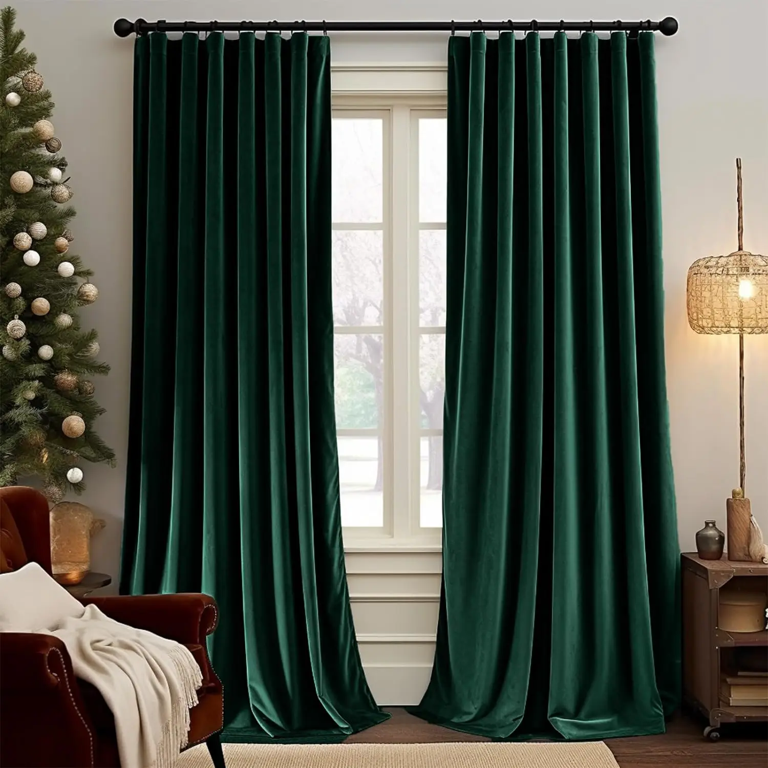 Velvet Blackout Curtains Emerald Green Thermal Insulated Drapes for Bedroom Living Room Darkening Window Treatments Super Luxury