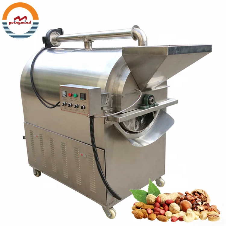 Automatic almond roasting machine auto electric gas industrial roasted almonds roaster rotary drum roasters cheap price for sale